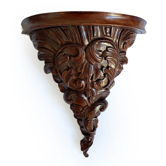 Antique Carved Wood Wall Shelf Scrolls Corbel Sculpture Architectural Salvage