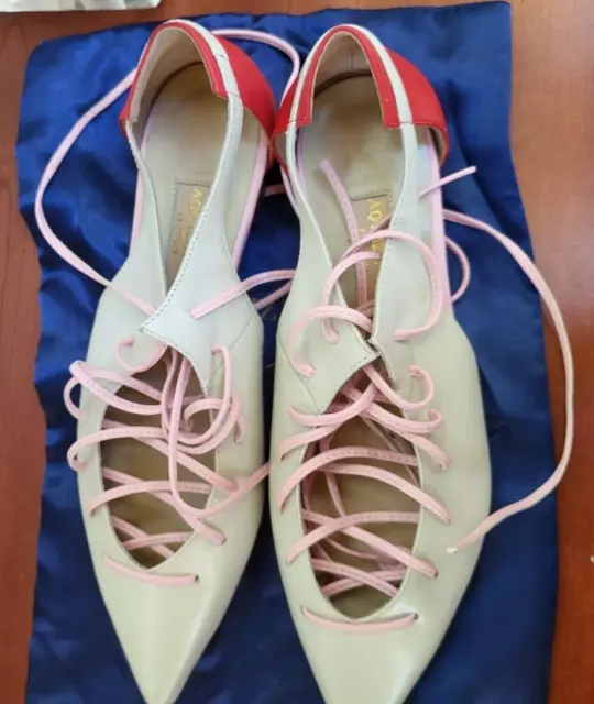 ALTUZARRA Cream Red Leather Lace Up Sandals Flats Shoes Slides Mules Size 40 New 3