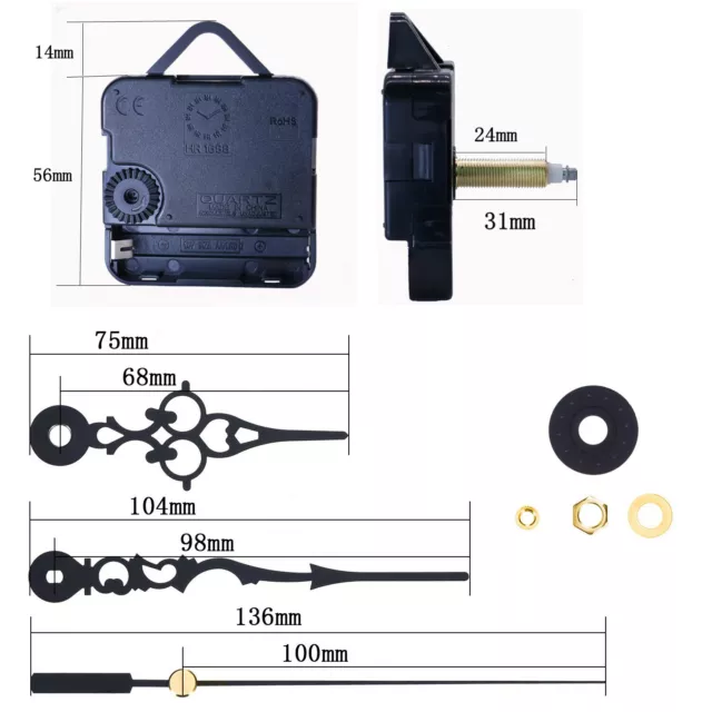 Practical Quartz Clock Movement Mechanism Long Spindle Gold Hand DIY Tool Kit XY 3