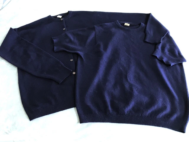 Vintage Ballantyne 100% Cashmere Sweater Set ~ Navy Blue ~ Size 38...Small
