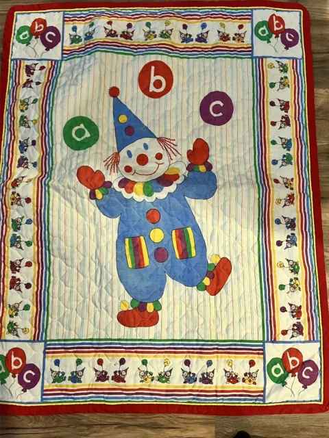 Circus  Clown Balloons ABC Polka Dots Baby Blanket Crib Quilt Vintage Hand Made