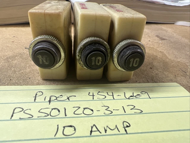 LOT OF 3 Piper Circuit Breakers 10A 454-669 (PS50120-3-13) OEM W58XC4C12A1O