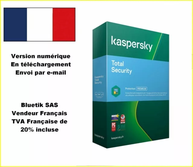 Kaspersky Total Security PC MAC Android iOS 2024 - 4 App 2 Ans par email