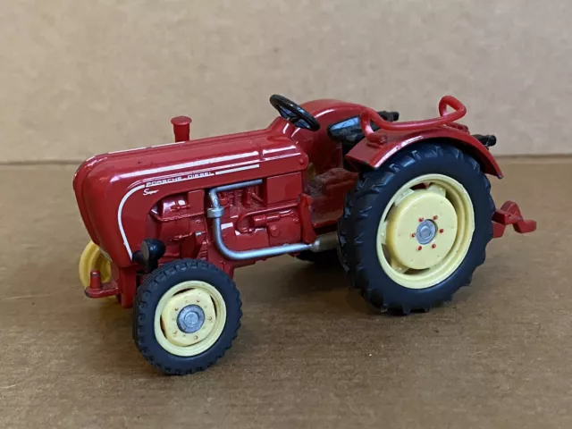 Siku Porsche 308 Diesel Farm Tractor, No 3461, 1:32 Scale, Red, Missing Tyre.