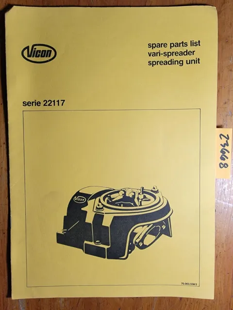 Vicon SU Vari-Spreader Spreading Unit Series 22117 Parts Manual 70.003.558/2