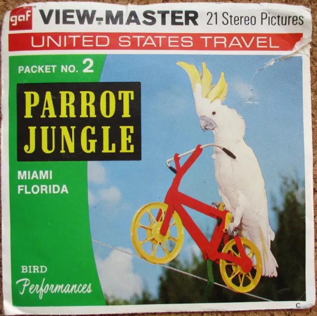 3 View-Master 3D Bildscheiben - Parrot Jungle Miami Florida Packet No.2+ Booklet