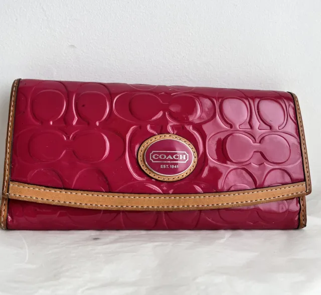 Coach Passion Berry OP Art Embossed Patent Leather Wallet Barbiecore Hot Pink