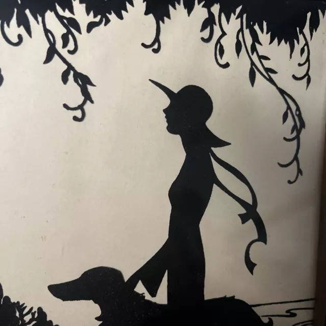 VTG Reverse Painted Glass Silhouette Picture Woman Dog Borzoi Longhair Greyhound 2