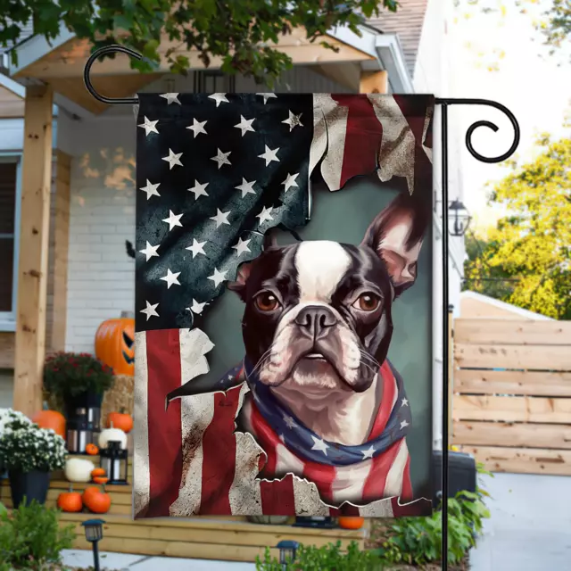 Patriotic Boston Terrier July 4th Garden Flag,American Freedom Day July 4th Flag