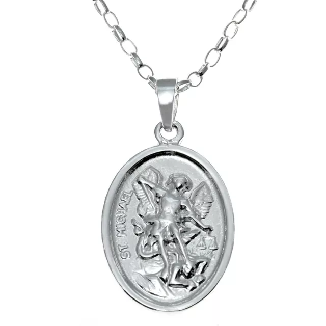 Sterling silver St Michael and Guardian Angel pendant necklace and 18 inch Chain