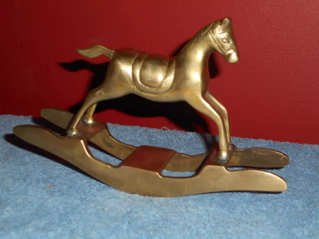Antique Brass Rocking Horse Gold Lustre Vintage Old Child's Toy 6 5/8" x 4