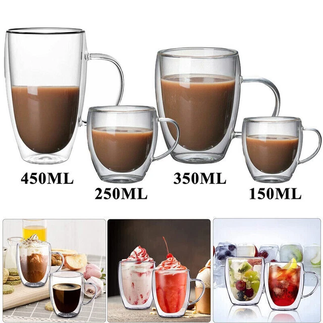 Double Wall Insulated Glass Coffee Glass Mug Tea Cup with Handle 150/250/350/450