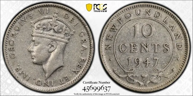 1947C Newfoundland 10 Cents - PCGS XF45 - 45699637