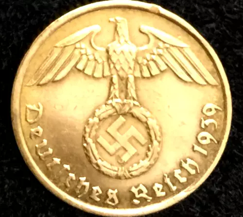Rare Old WW2 German 5 Reichspfennig High Grade Brass Coin Authentic WW2 Artifact