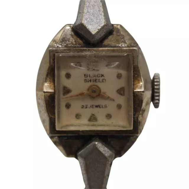 Vintage Black Shield Mechanical Winder Ladies Wrist Watch 10K RGP