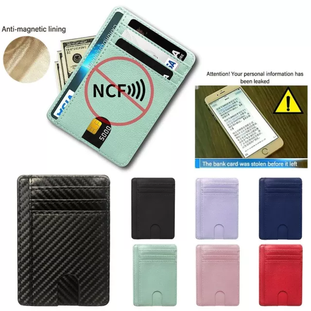 Money Case Cover Mini Purse 8 Slot ID Card Holder Leather Wallet RFID Blocking