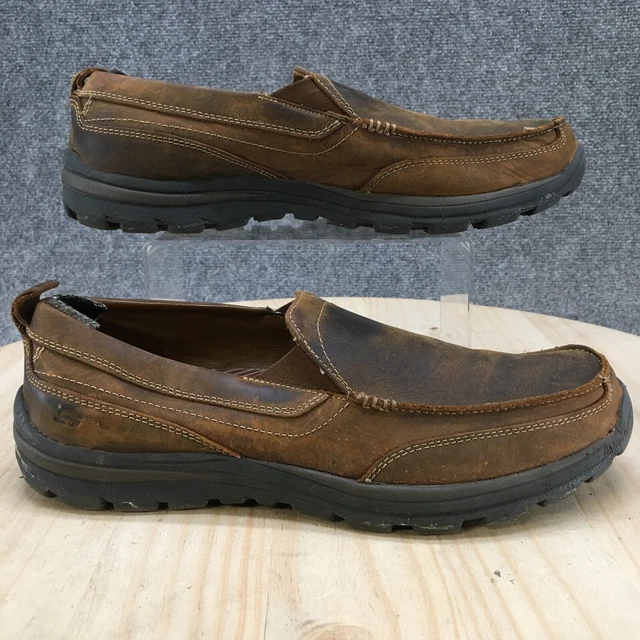 Skechers Shoes Mens 11 Superior Gains Loafers Brown Leather Comfort Casual 63697