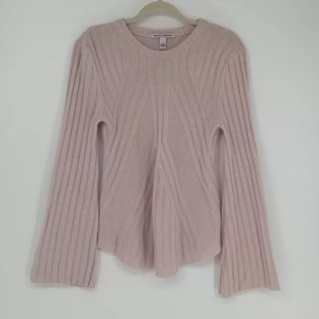 Autumn Cashmere Women's Cashmere Blend Pink Ribbed Sweater Medium Bell Sleeve