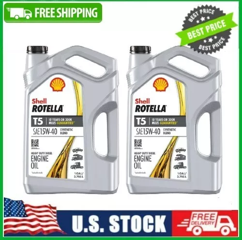 2 PACK Shell Rotella T5 Synthetic Blend 15W-40 Diesel Engine Oil, 1 Gallon