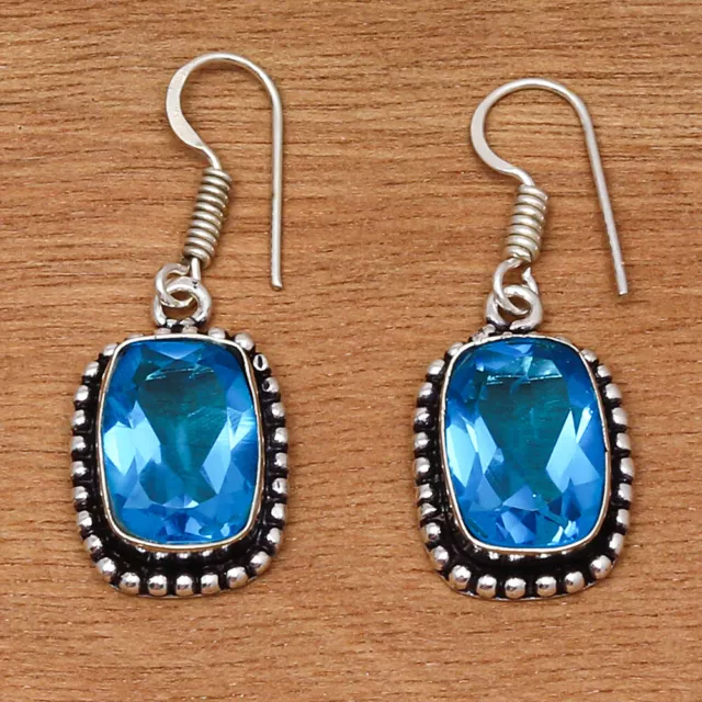 Swiss Blue Quartz Gemstone 925 Silver Jewelry bracelet &Earring 7-8''