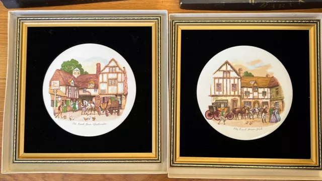 Set of 2 VTG Old Coach House Woolhampton & York Ceramics Velvet Square Frames