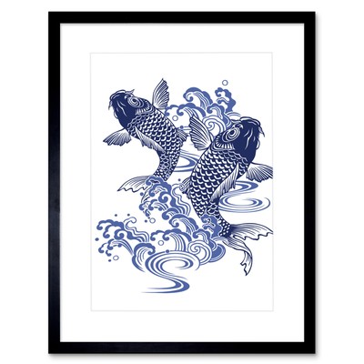 Japanese Crane Kimono Pattern Framed Wall Art Print 12x16 dans 