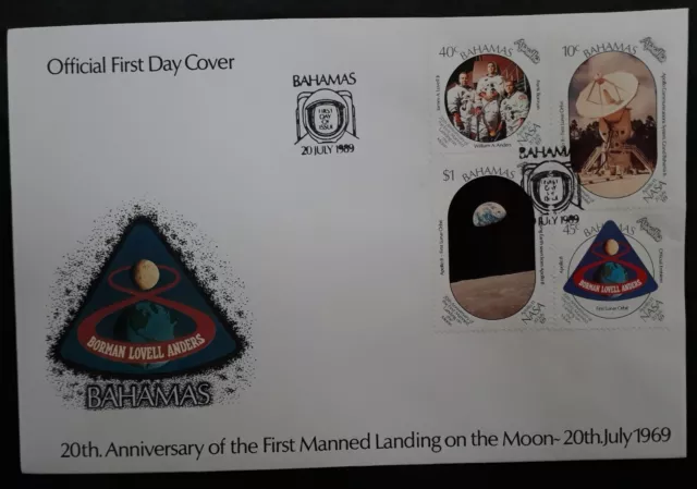 1989 Bahamas Moon Landing FDC ties 4 Stamps cd Bahamas