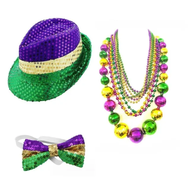 Mardi Gras Celebration Costume Set Fedora Hat Masquerade Party Festival Supplies