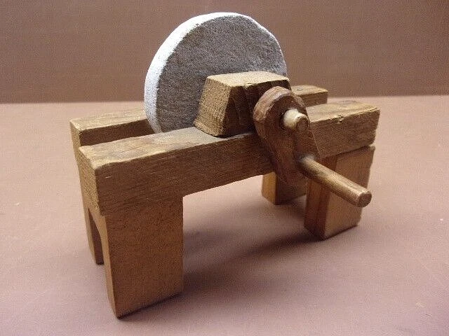 Vtg Hand Made Miniature Wooden Grinder w/2" Stone Very Realistic Collectible!