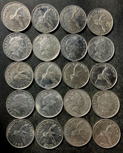 Old Bermuda Coin Lot - 25 CENTS -20 EXCELLENT Coins - Lot #N25
