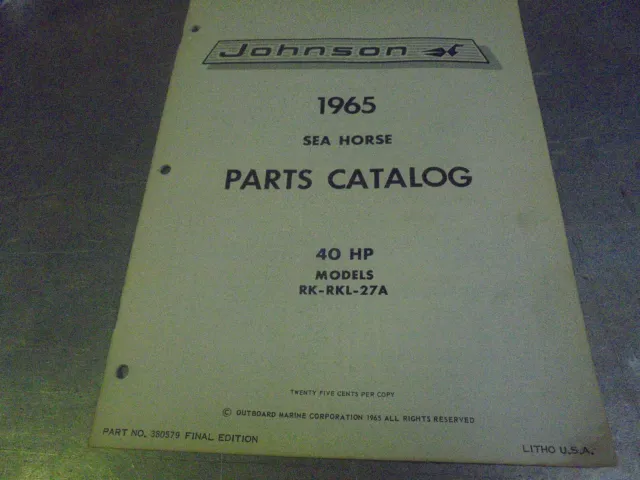 Vintage 1965 Johnson Sea Horse Parts Catalog 40 HP Models  RK-RKL-27A