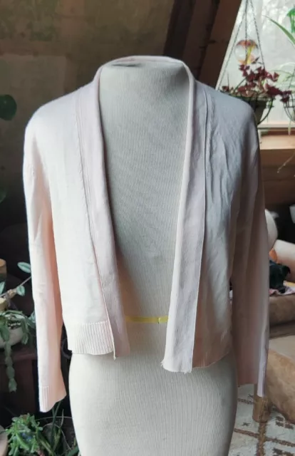 Calvin Klein L Womens Shrug Open Sweater Cardigan Bolero Pink Spring 3/4 Sleeve