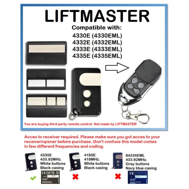 433.92MHz Chamberlain Liftmaster Handsender Funkfernbedienung für 4330E 433 H3G2