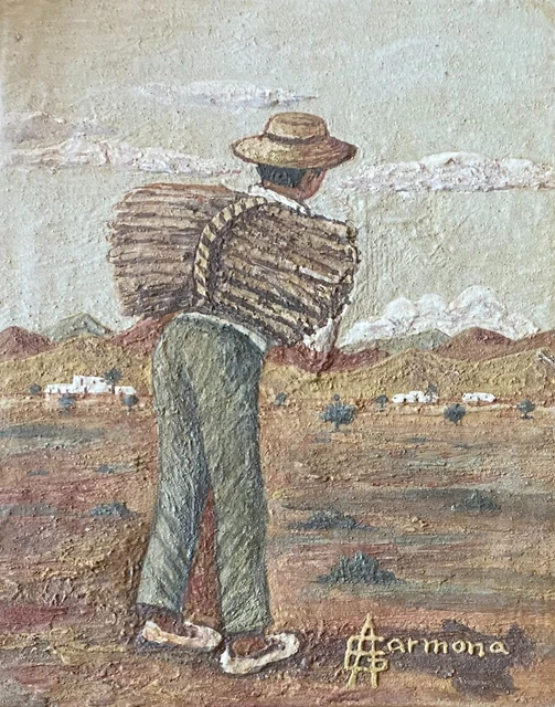 Cuadro Antiguo Pintado A Mano Hombre Cargado Aquitienesloquebuscas.com Almeria