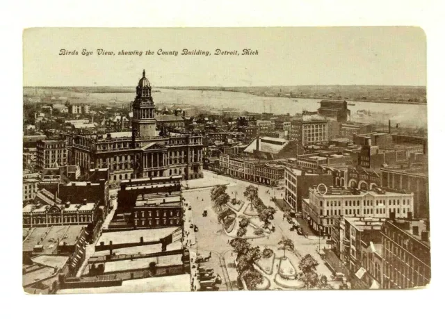 1908 Detroit Michigan MI Birds Eye View County Building Vintage Postcard