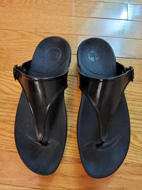 Fitflop Women's Black Wedge Size 9 Jelly Thong With Buckle Sandals