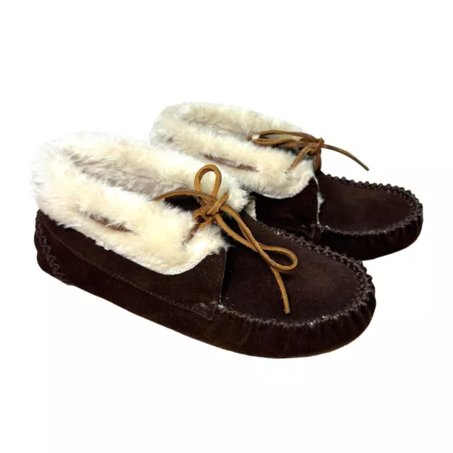 Minnetonka Moccasins CHRISSY Brown Leather Slipper Shoe Women Sz 8