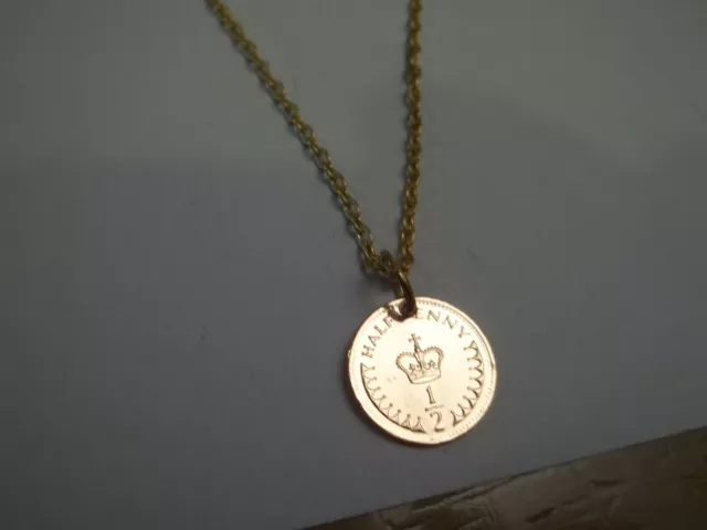 HALF PENCE (HALF PENNY) COIN GOLD PENDANT NECKLACE - 1983 - 41st BIRTHDAY - RARE 3