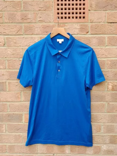 Sunspel Mens Blue 100% thin Cotton Polo Shirt - Size Small