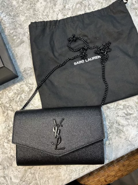 YSL Saint Laurent Black Uptown Chain Wallet In Grained Leather! $1590 Retail***