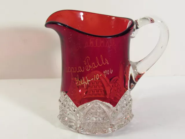 Duncan Miller Ruby On Glass Creamer - Button Arches - Niagara Falls Souvenir