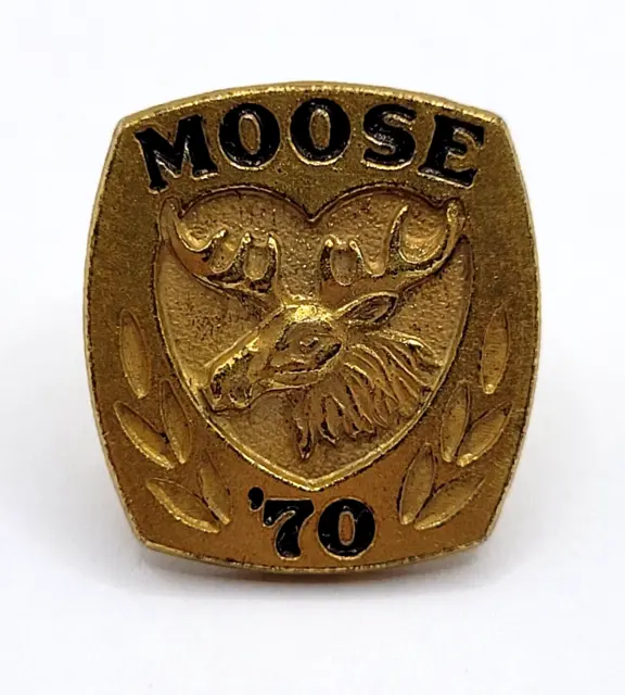 Moose Lodge Vintage 1970 Lapel Tack Pin Black Gold Tone Moose Relief Morgans