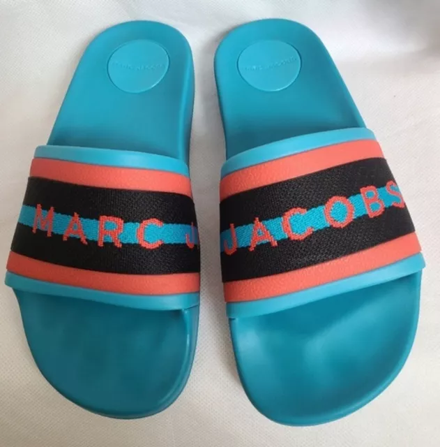 Marc Jacobs Cooper Webbing Aqua Slide Sandal SZ 5