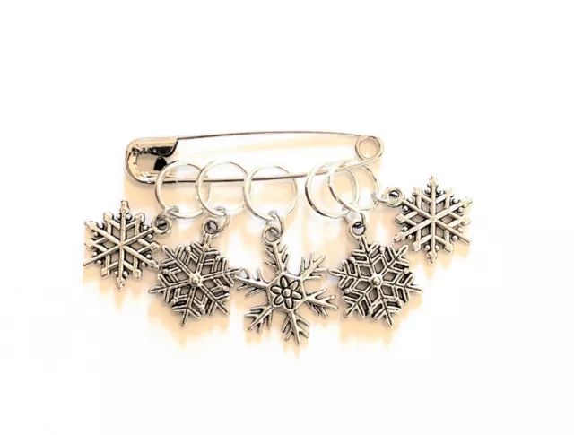 Stitch Markers Knitting Gifts for Knitters Metal Snowflakes on Rings Handmade