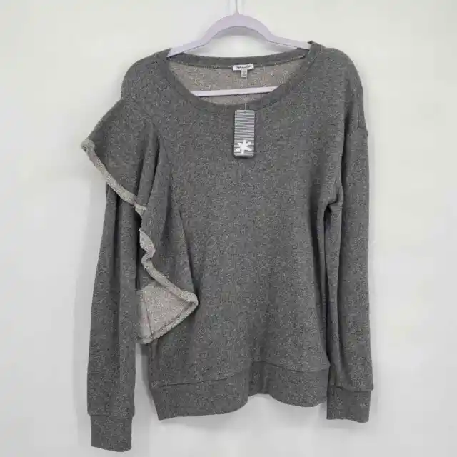 Splendid Women's Asymmetrical Ruffle Long Sleeve Sweatshirt Sweater Gray XS NWT