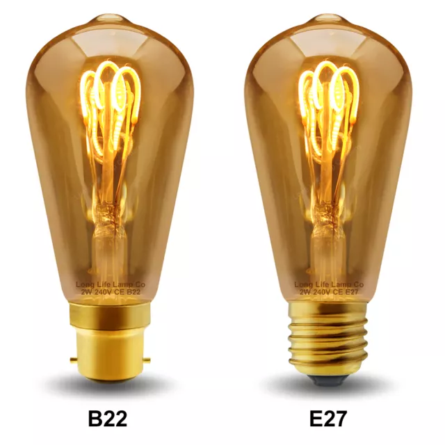 Vintage LED 2W Edison Style ST58 Teardrop Spiral Filament Light Bulb B22 or E27