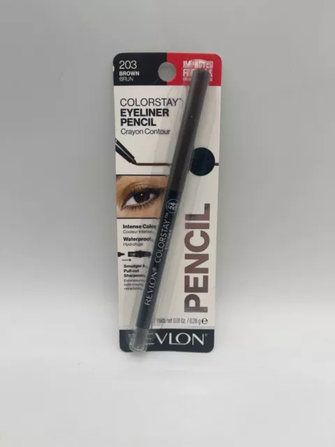 Revlon Colorstay Eye Liner #203 Brown W Smudge & Pull-Out Sharpener 24 Hour New