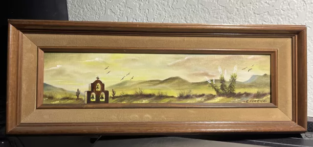 Antique Framed Arts & Crafts Mission Style Painting Signed E.herrick