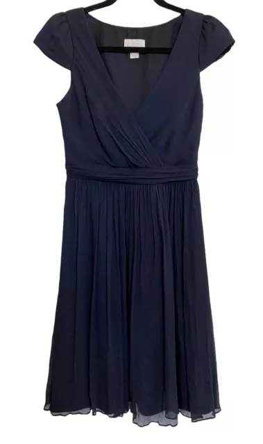 J Crew Silk Chiffon Mirabelle Dress SZ 4 Newport Navy Blue Cocktail Bridesmaid