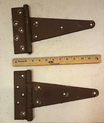 2 Vintage Large Heavy 12'' Farm Barn Door Gate Strap Hinges Great Old Patina